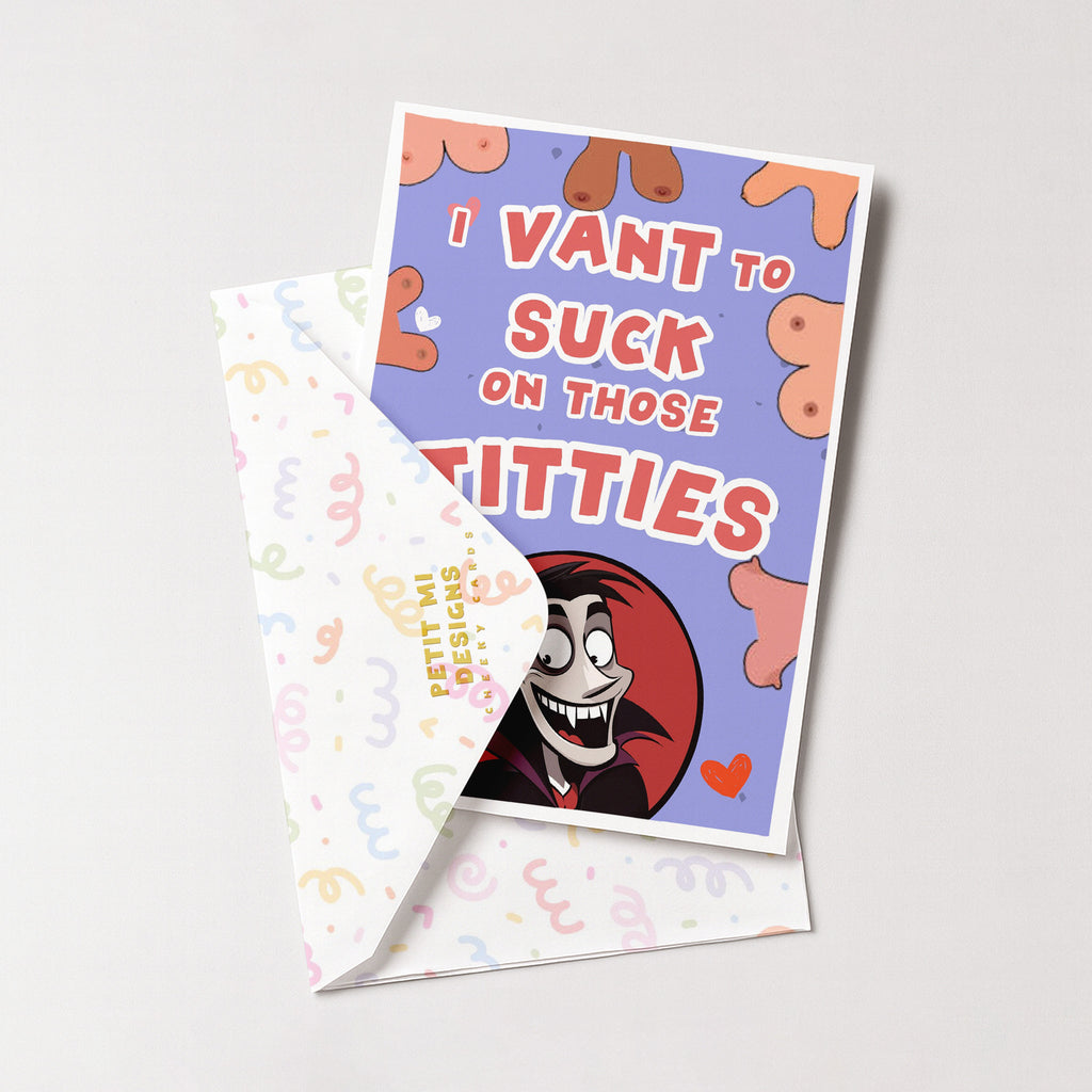 "I Vant To Suck On Those Titties" Greeting Card