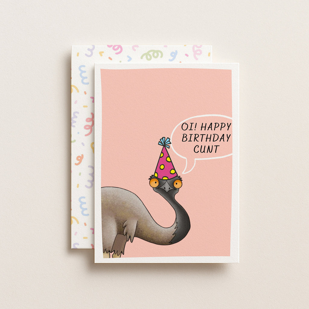 "Oi, Happy Birthday Emu" Greeting Card
