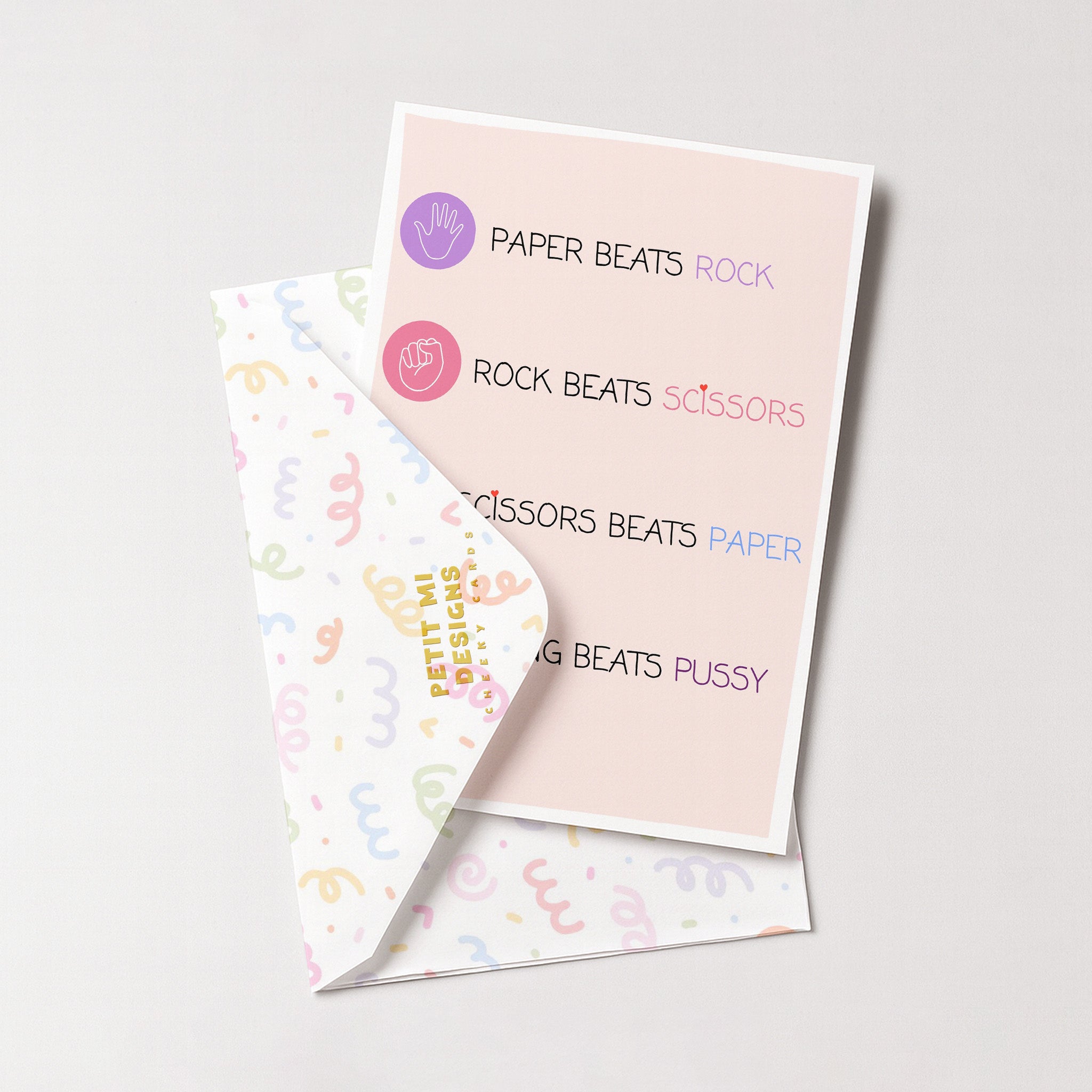 "Rock Beats Scissors" Greeting Card